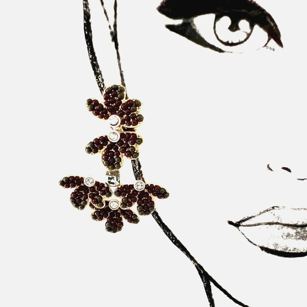 Stella & Dot Lindley Rhinestone Flower Gold Tone Art Deco Style Earrings